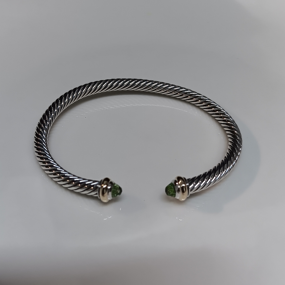 David Yurman 4mm Sterling Silver Bracelet with Gold & Peridot